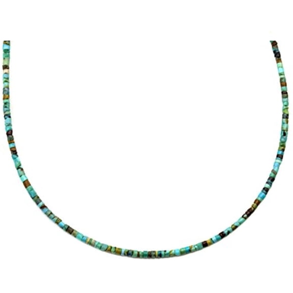 Sterling Silver Turquoise Necklace Solid Strand Blue Heishe Heishi Teeny Tiny Stones Small Dainty Simple, 18"