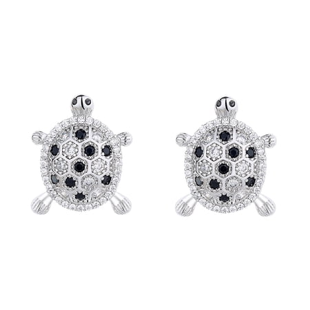 Amy and Annette Sterling Silver Turtle Earrings with Preciosa Crystals
