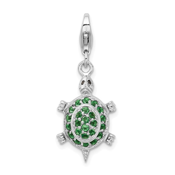 925 Sterling Silver Turtle Pendant Charm with Green Cubic Zirconia, Unisex, Jewelry Stores Network