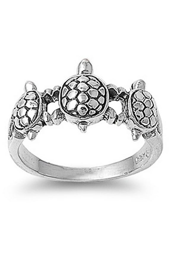 Sterling Silver Turtle Ring 10mm ( Size 5 to 9)