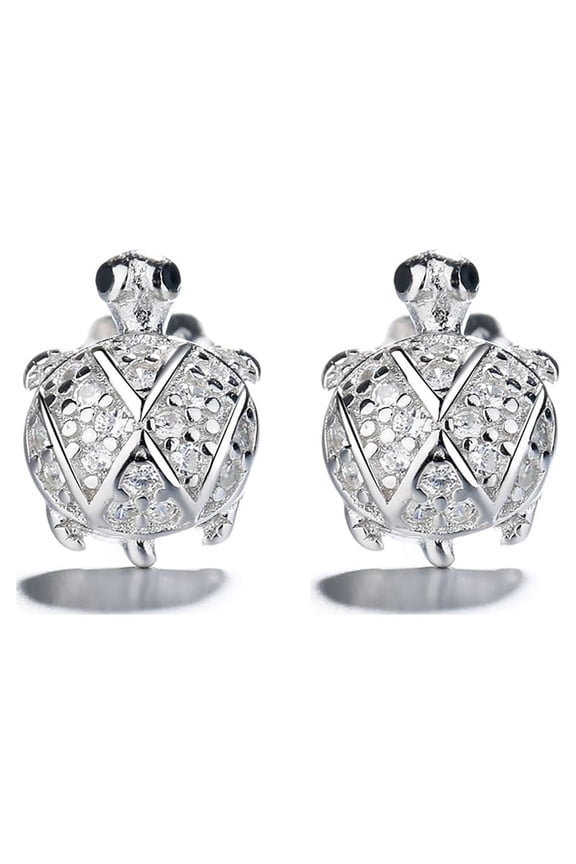Sterling Silver Turtle Stud Earrings With Crystals