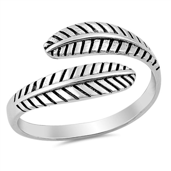Sterling Silver Twin Feather Adjustable Ring