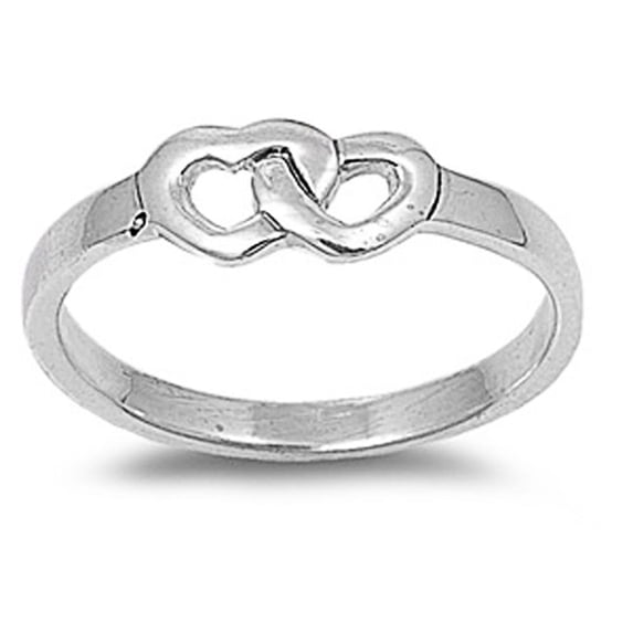 Sterling Silver Twin Heart Ring 6mm ( Size 4 to 9)