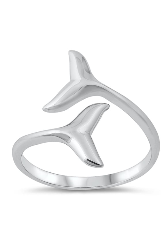 Sterling Silver Twin Whale Tails Open Ring Size 10