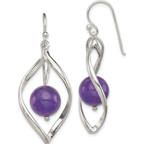 Sterling Silver Twist Dangle Amethyst Earrings (45 X 12) Made In Thailand qe8959