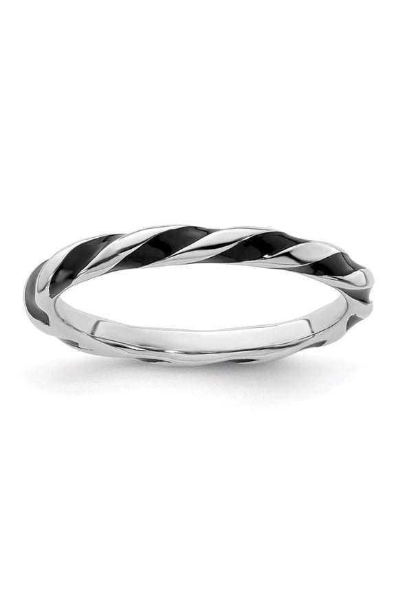 Sterling Silver Twisted Black Enameled Ring