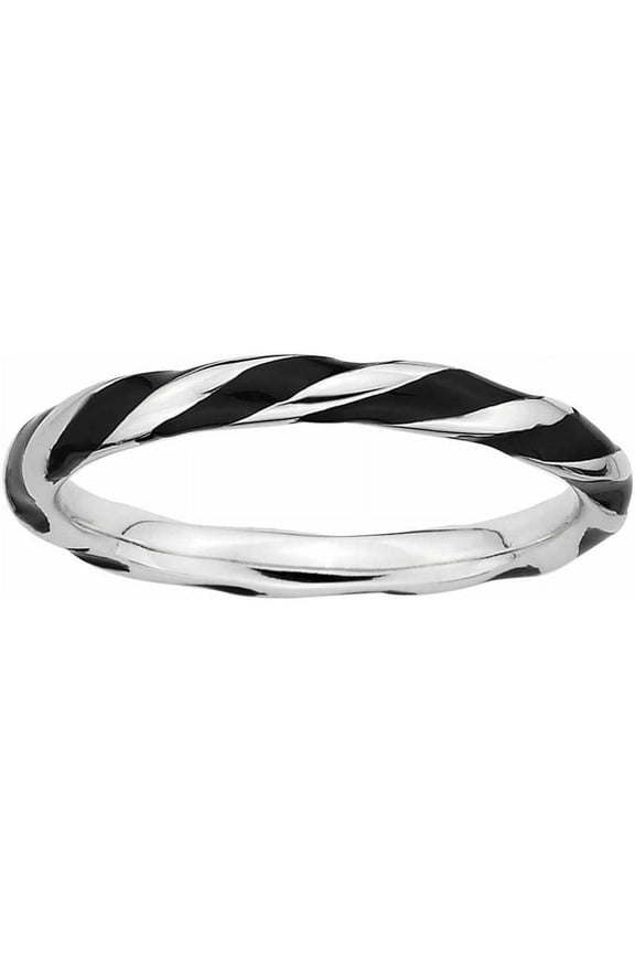 Sterling Silver Twisted Black Enameled Ring