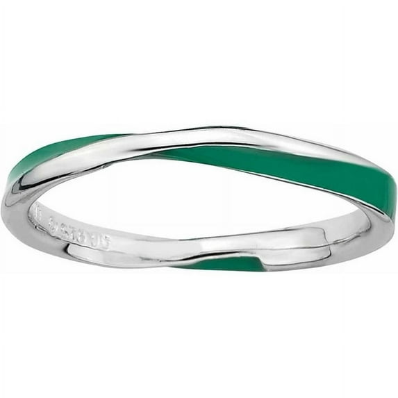Sterling Silver Twisted Green Enameled Ring