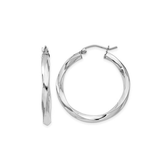 Sterling Silver Twisted Hoop Earrings 1 1/4 inch (3.00mm Thick)