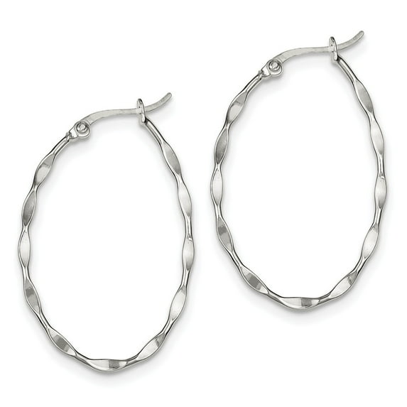Sterling Silver Twisted Oval Hoop Earrings - 2.0 Grams - Measures 38x25mm Wide