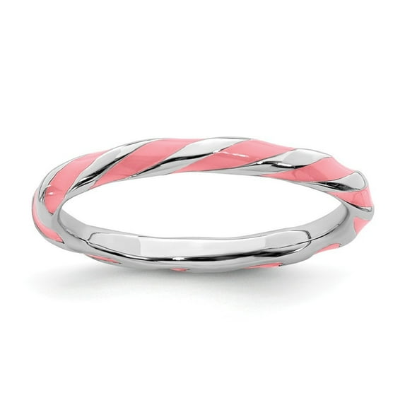 Sterling Silver Twisted Pink Enameled 2.4 x 2.0mm Stackable Ring - 1.9 Grams - Size 8