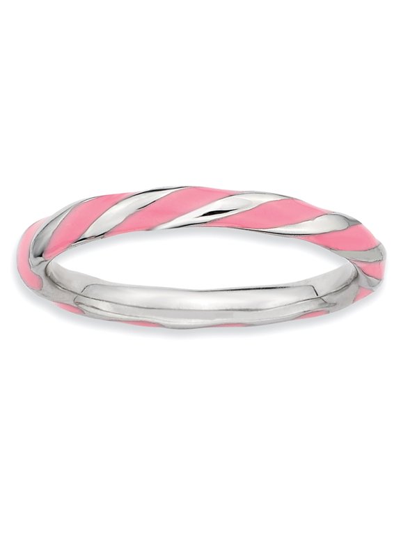 Sterling Silver Twisted Pink Enameled Ring