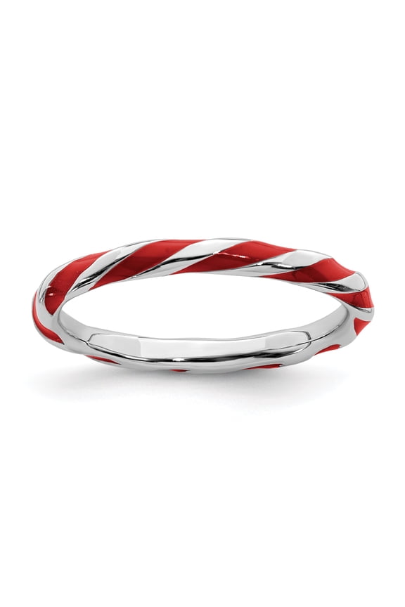 Sterling Silver Twisted Red Enameled Ring