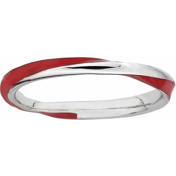 Sterling Silver Twisted Red Enameled Ring