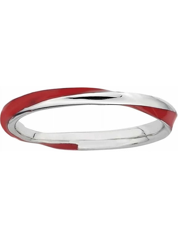 Sterling Silver Twisted Red Enameled Ring