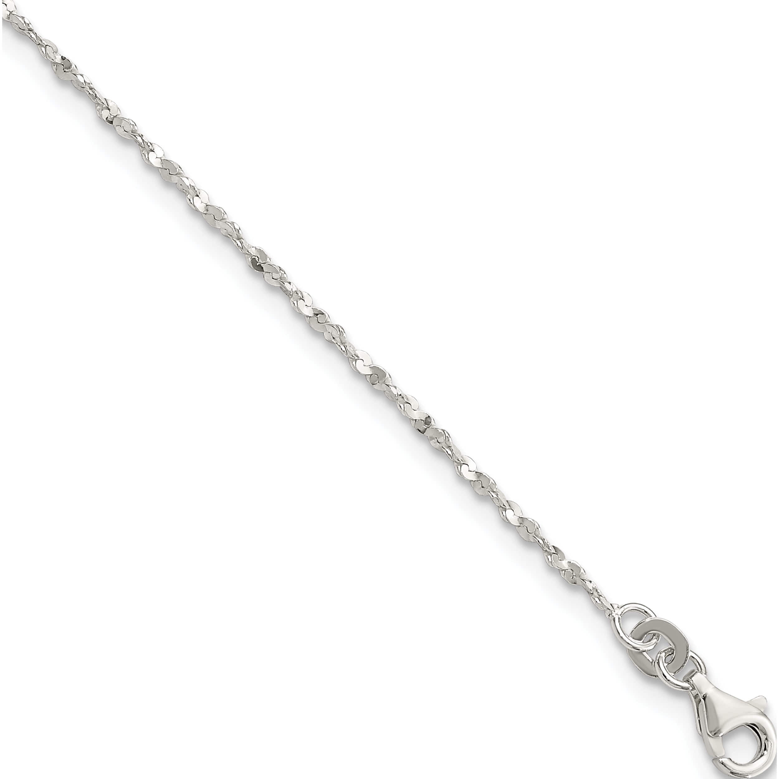 Sterling Silver Twisted Serpentine Heart 9 Inch Plus 1.5 Ext. Anklet (9 X 1) Made In India qg4215-9