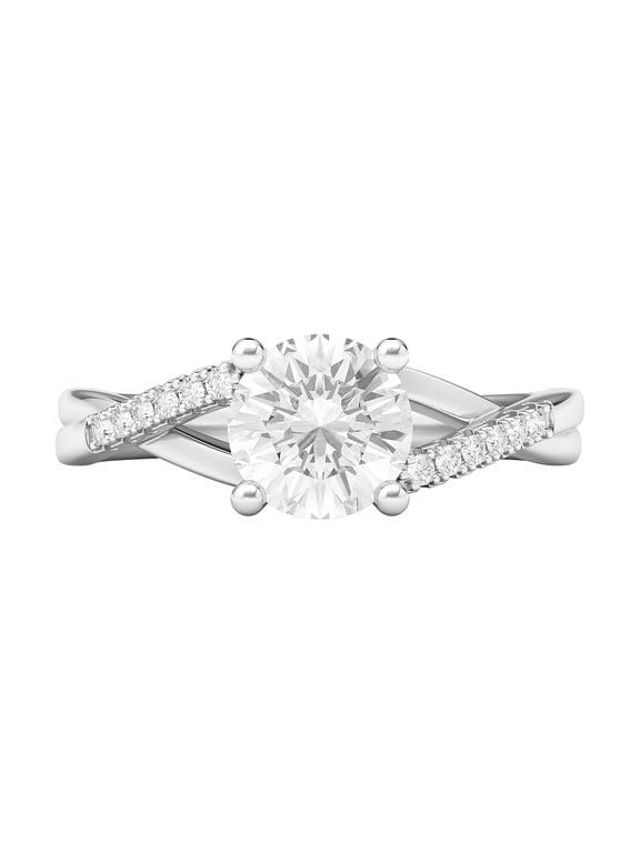 Sterling Silver Twisted Split Shank Simulated 1.0 CT Diamond Engagement Ring Promise Bridal Ring (6.5)