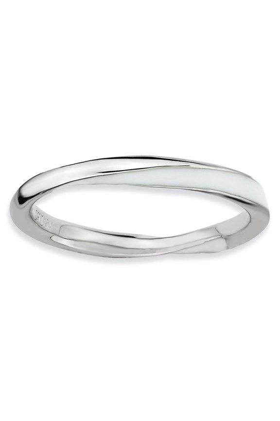 Sterling Silver Twisted White Enameled Ring