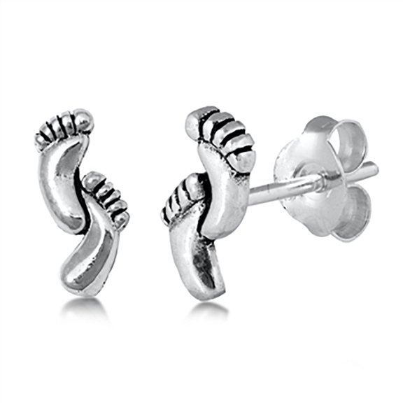 Sterling Silver Two Feet Stud Earrings
