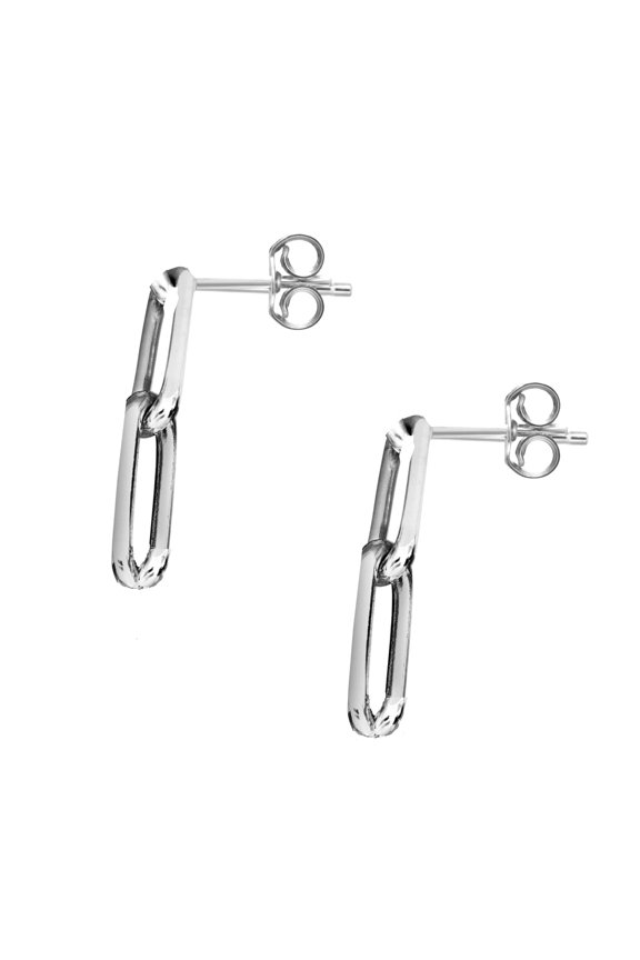 Sterling Silver Two Link Paperclip Dangle Designer Earring Paper Clip 1"