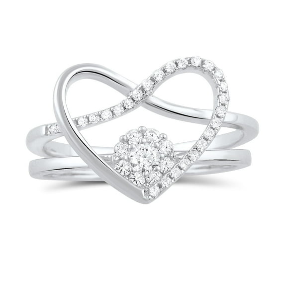 Sterling Silver Two Piece Heart & Halo Ring for Women and Teens - Size 8