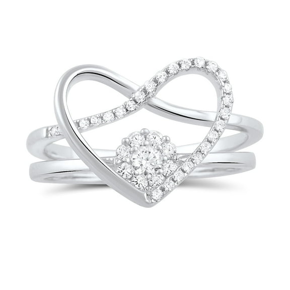 Sterling Silver Two Piece Heart & Halo Ring for Women and Teens - Size 9