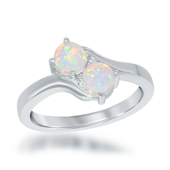 Sterling Silver Two-Stone Forever Created White Opal Ring (Size 8)