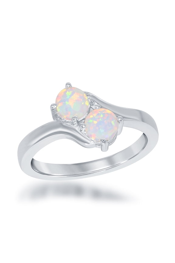 Sterling Silver Two-Stone Forever Created White Opal Ring (Size 9)