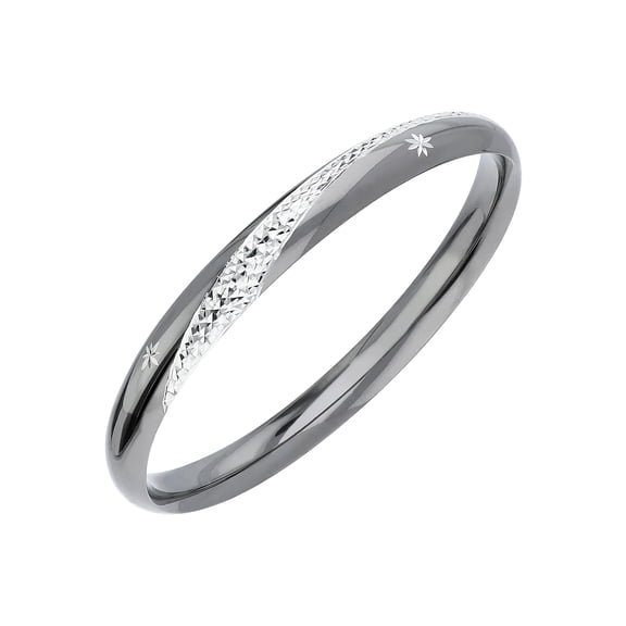 Sterling Silver Two-Tone Black Slip On Bangle Bracelet with Diamond Cut