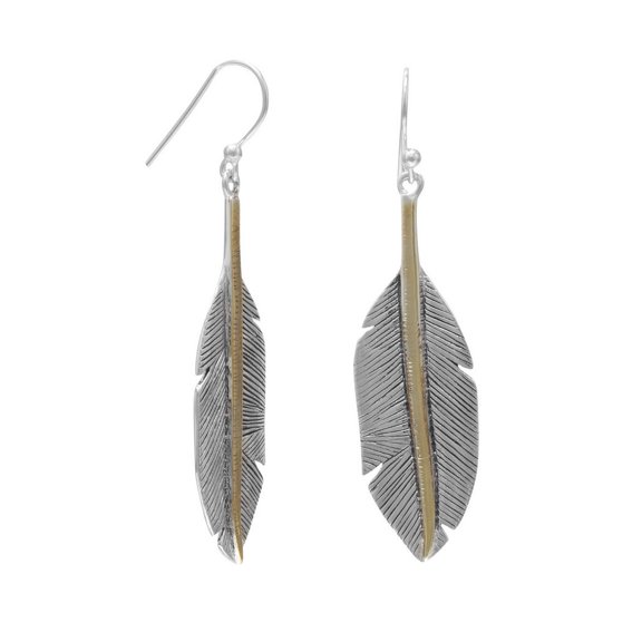 Sterling Silver Two Tone Feather Earrings
