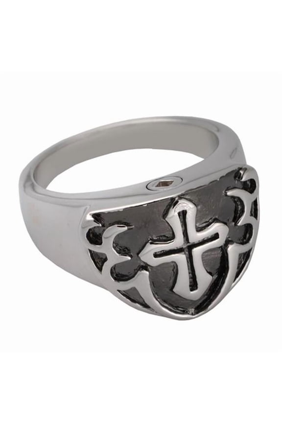 Sterling Silver Two-Tone Men's Cross Cremation Ring - Size 9 - Hypoallergenic