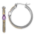 thumbnail image 1 of Sterling Silver Two Tone Silver And Gold Plated Sterling Silver w/ Amethyst Hinged Hoop Earrings, 1 of 5