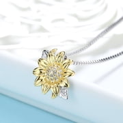 Amy and Annette Sterling Silver Two Tone Crystal Sunflower Necklace, 18 in Cable Chain