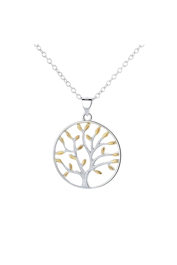 Sterling Silver Two-Tone Tree of Life Pendant Necklace, 18 in Cable Chain