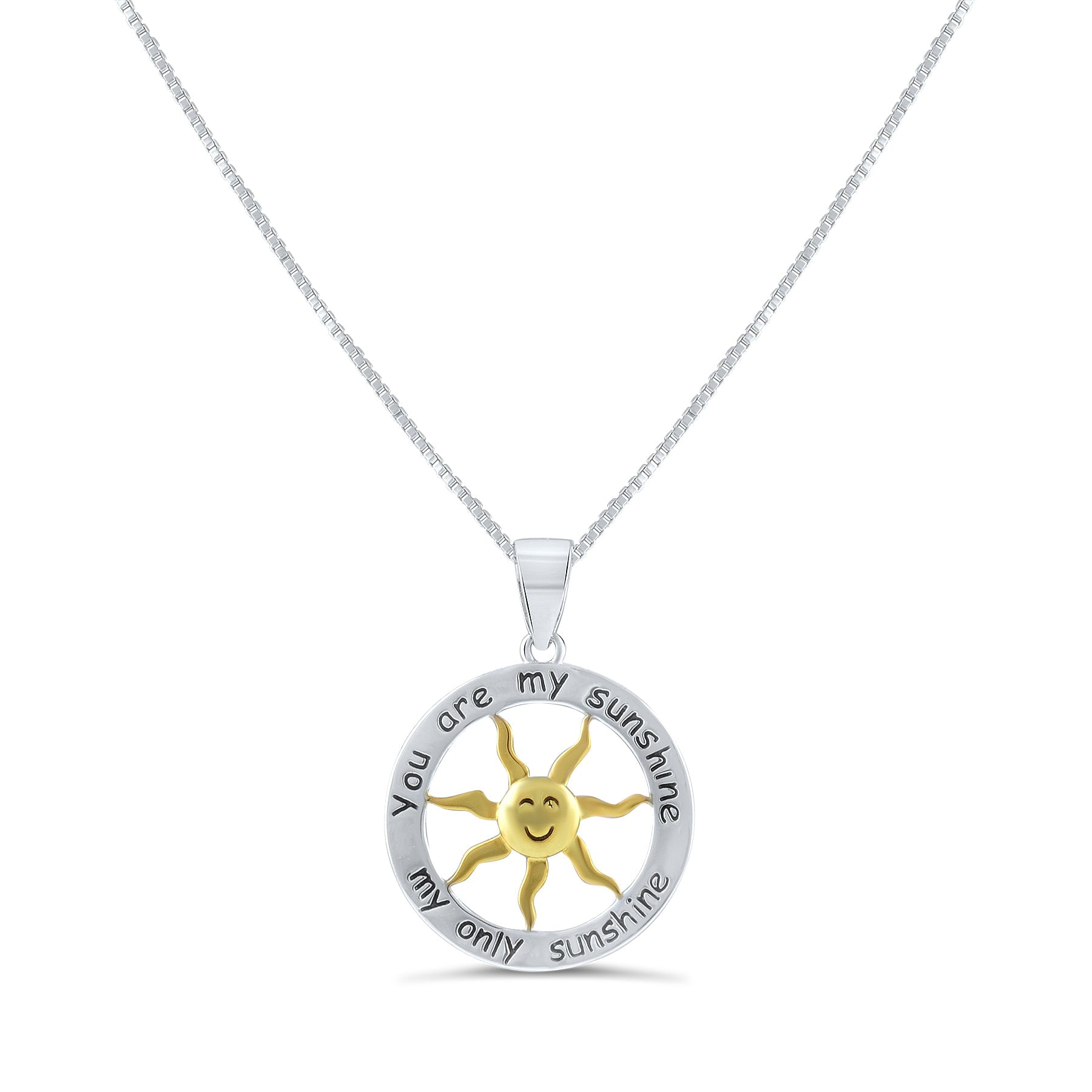 SILVERCLOSEOUT Sterling Silver Two Tone You are my Sunshine my Only Sunshine Necklace for Female Adult Women and Teen Girls 18"