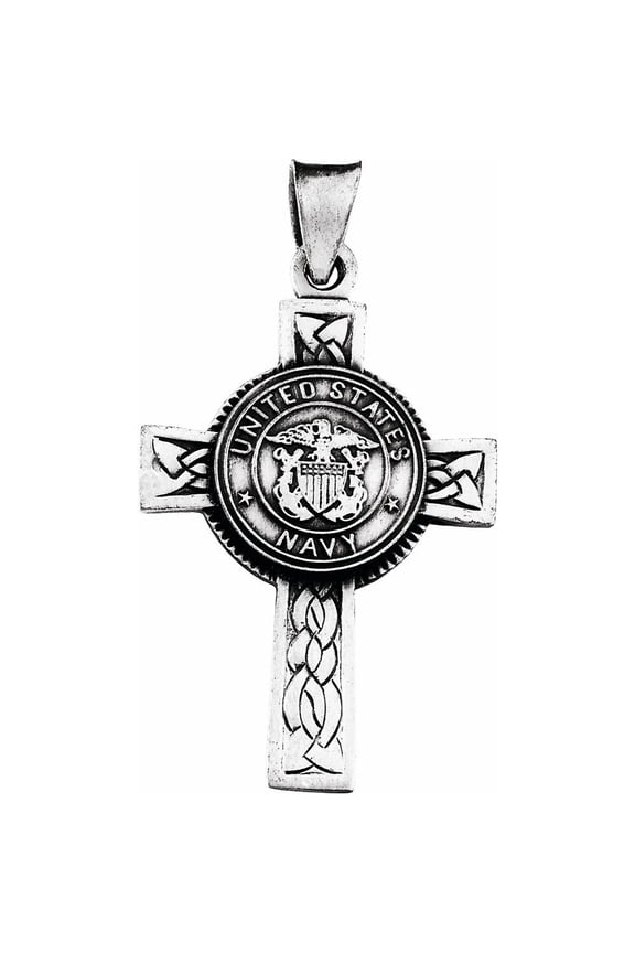 Sterling Silver U.S. Navy Religious Cross Necklace Fine Jewelry for Women Gifts for Her (28.5x20.8mm), 24"