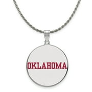 BLACK BOW JEWELRY COMPANY Sterling Silver U. of Oklahoma XL Enamel Disc Necklace - 20 Inch