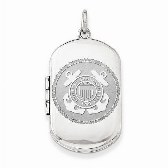 Sterling Silver US Coast Guard Dogtag Locket - 1 Inch X 1 1/4 Inch Sterling Silver