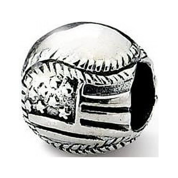 Sterling Silver USA Flag Baseball Bead, Antiqued
