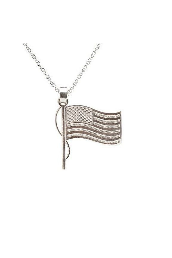 Sterling Silver USA Flag Pendant Necklace, 18 Inches