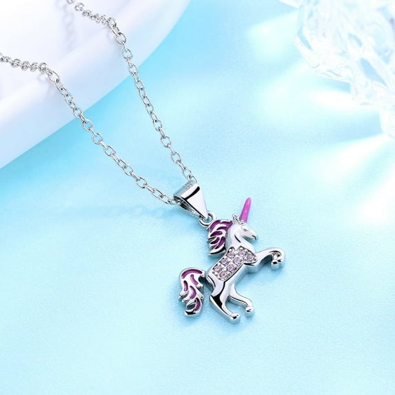 Sterling Silver Unicorn Pendant Necklace with Swarovski Crystals