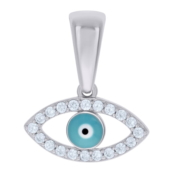 Sterling Silver Unisex Cubic-Zirconia Enameled Evil Eye Good Luck Charm Pendant