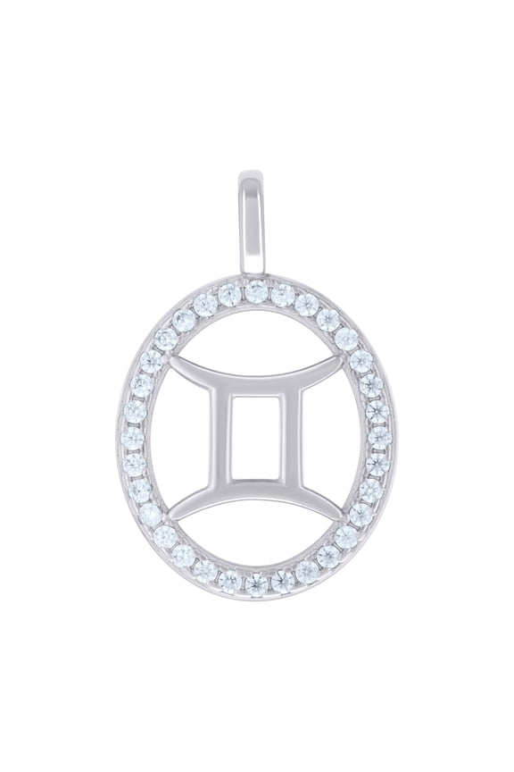 Sterling Silver Unisex Cubic-Zirconia Gemini Zodiac Sign Charm Pendant