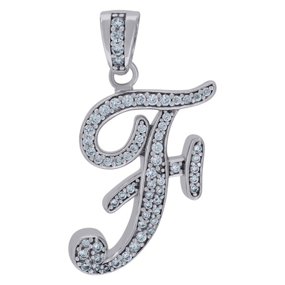 Sterling Silver Unisex Cubic-Zirconia Initial Alphabet F Charm Pendant