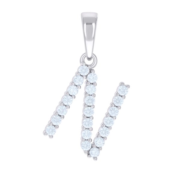 Sterling Silver Unisex Cubic-Zirconia Initial N Alphabet Charm Pendant