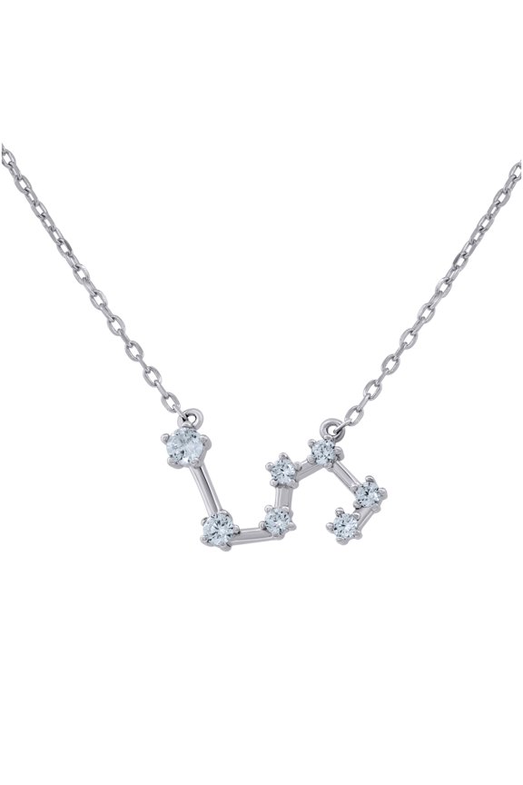 Sterling Silver Unisex Cubic-Zirconia Leo Zodiac Sign Rolo Link Necklace 18 Inches