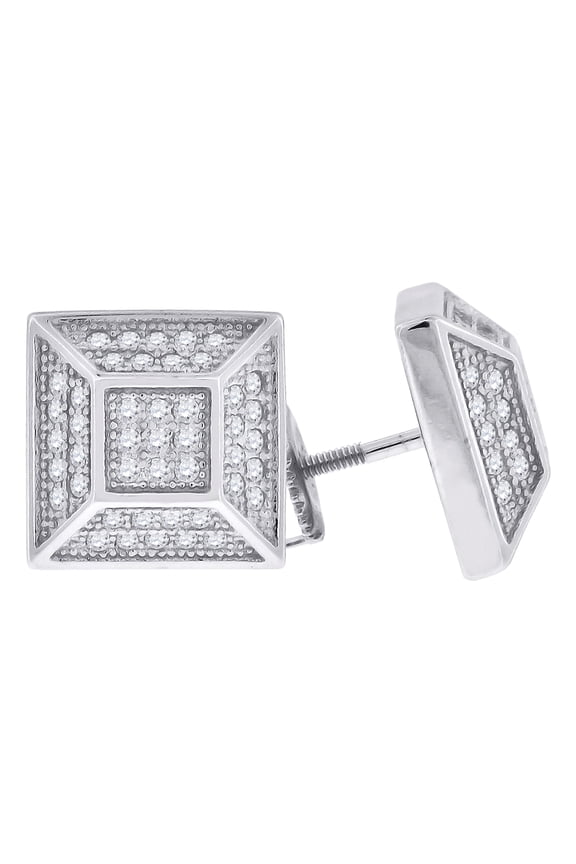 Sterling Silver Unisex Cubic Zirconia Pyramid Stud Earrings