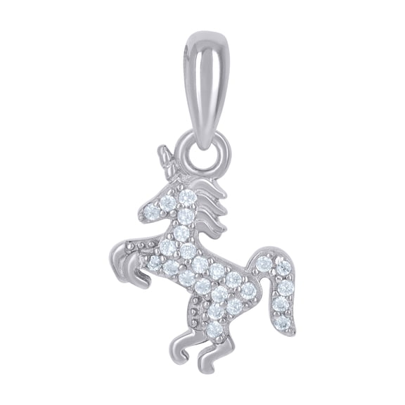 Sterling Silver Unisex Cubic-Zirconia Unicorn Good Luck Charm Pendant