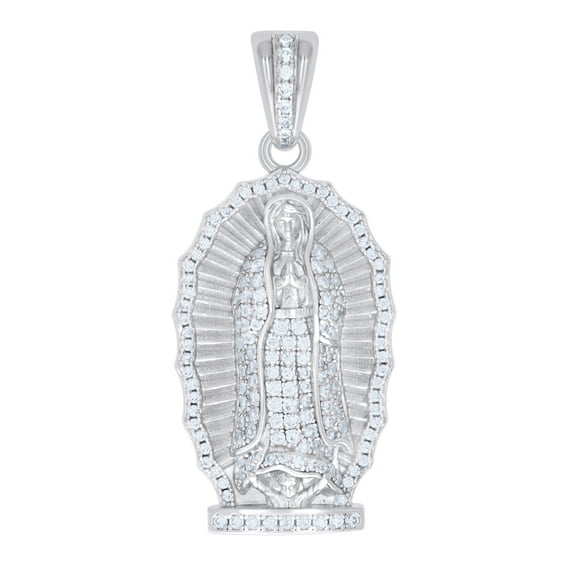 Sterling Silver Unisex Cubic-Zirconia Virgin Mary/Guadalupe Religious Charm Pendant