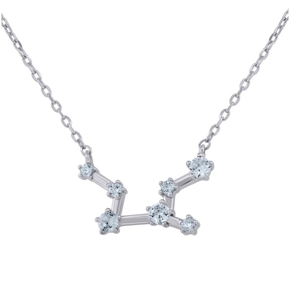 Sterling Silver Unisex Cubic-Zirconia Virgo Zodiac Sign Rolo Link Necklace 18 Inches